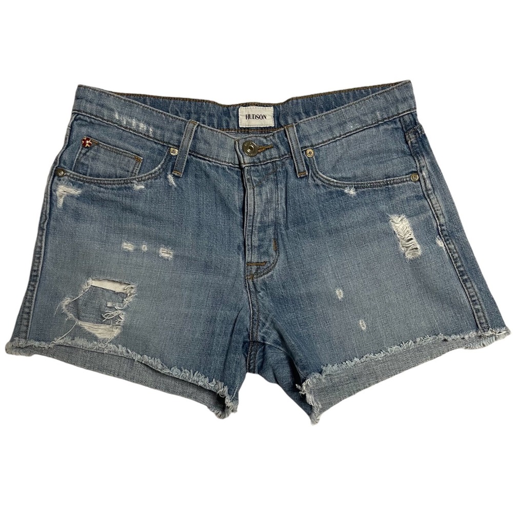Hudson Womens Size 25 Libertine Boyfriend Short Light Wash Jean Cut Off Shorts